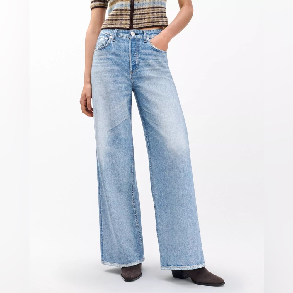rag & bone Miramar Sofie Wide Leg Pant Size 25 Cotton Terry Blue Jean Stretch